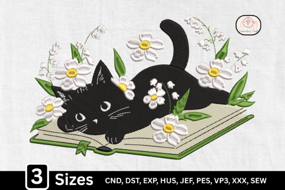 Review: Book Lover Cute Black Cat Embroidery Design