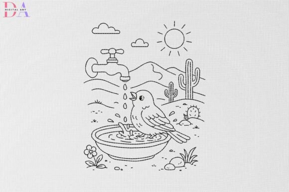 Reviewing the Desert Bird Bath Scene Embroidery Design